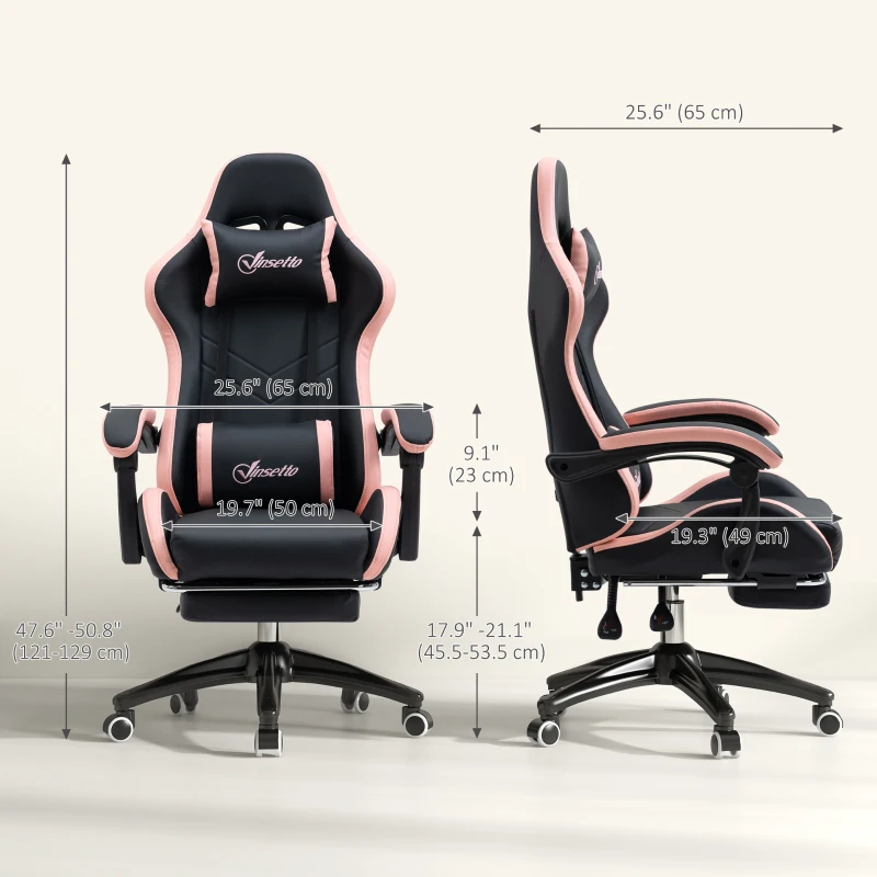 Vinsetto Computer Gaming Chair, PU Leather Office Desk Chair with Footrest, Swivel Wheels, 135° Reclining Back, Black
