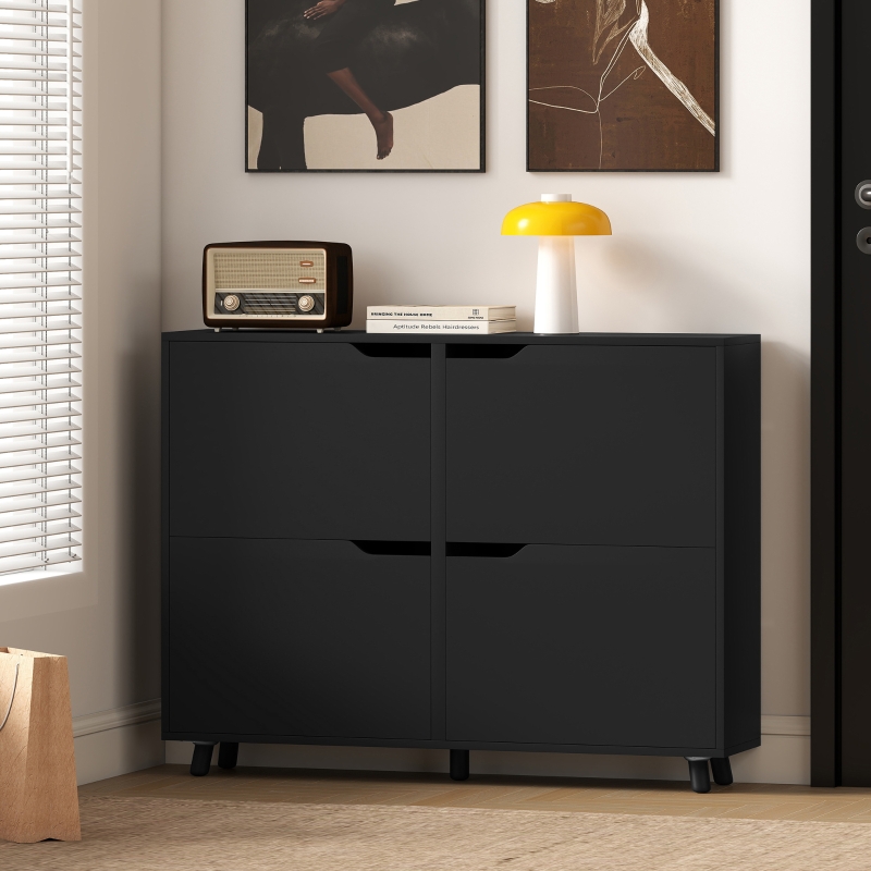 HOMCOM Narrow Shoe Cabinet, Shoe Storage Cabinet with 4 Flip Drawers and Adjustable Shelves for 16 Pairs of Shoes, Black