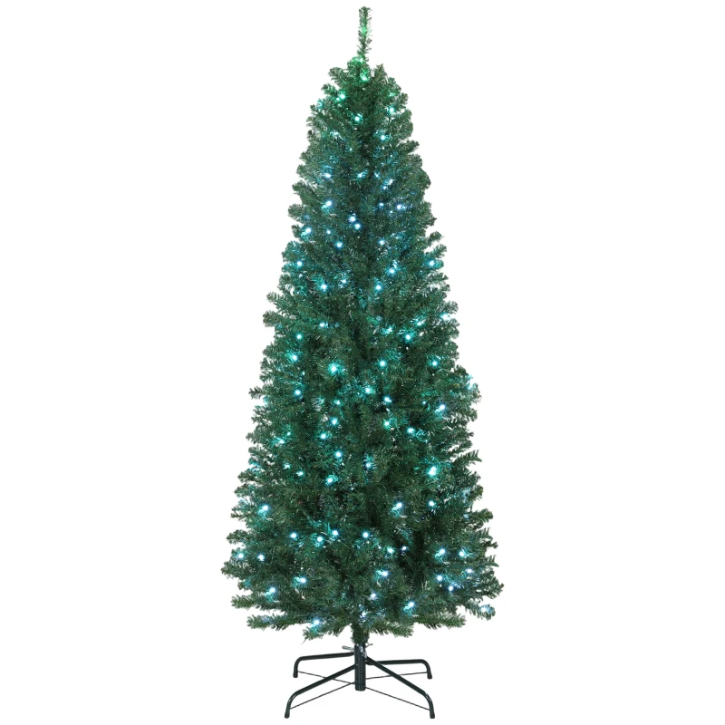 HOMCOM 6ft Artificial Christmas Tree with Colorful DIY Synchronized Lights, Remote, Hinged Slim Fir with Daily Timer