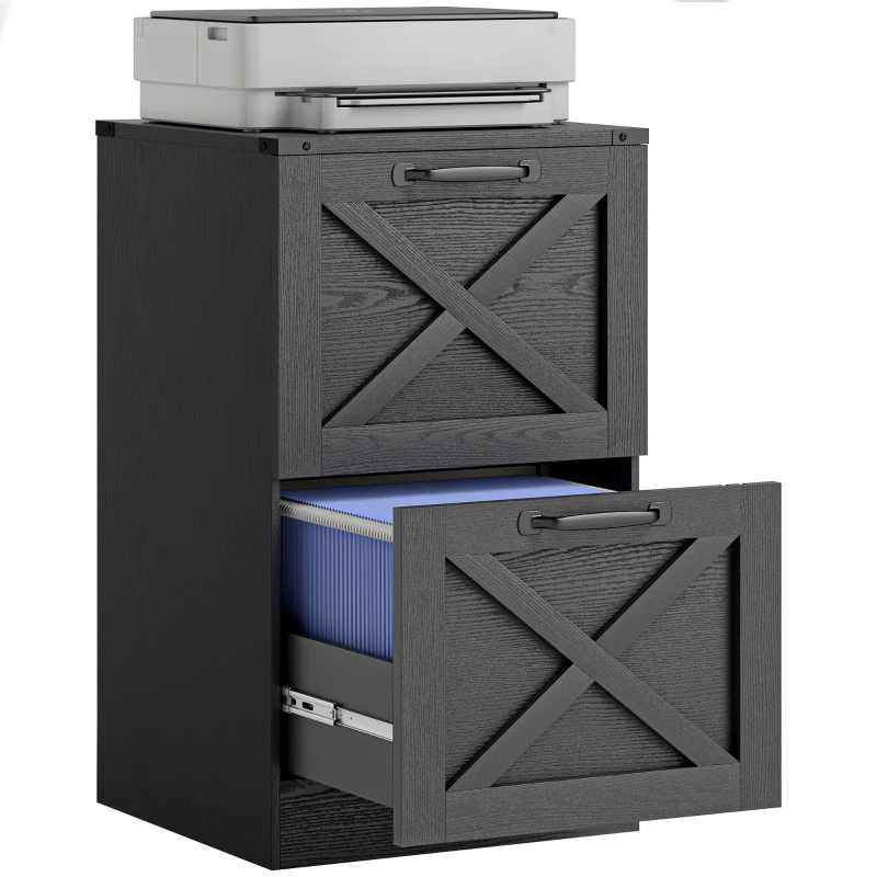 HOMCOM 2 Drawer File Cabinet with Silent Slides, Vertical Farmhouse Filing Cabinet Fits Letter/A4 Size Home Office, Black