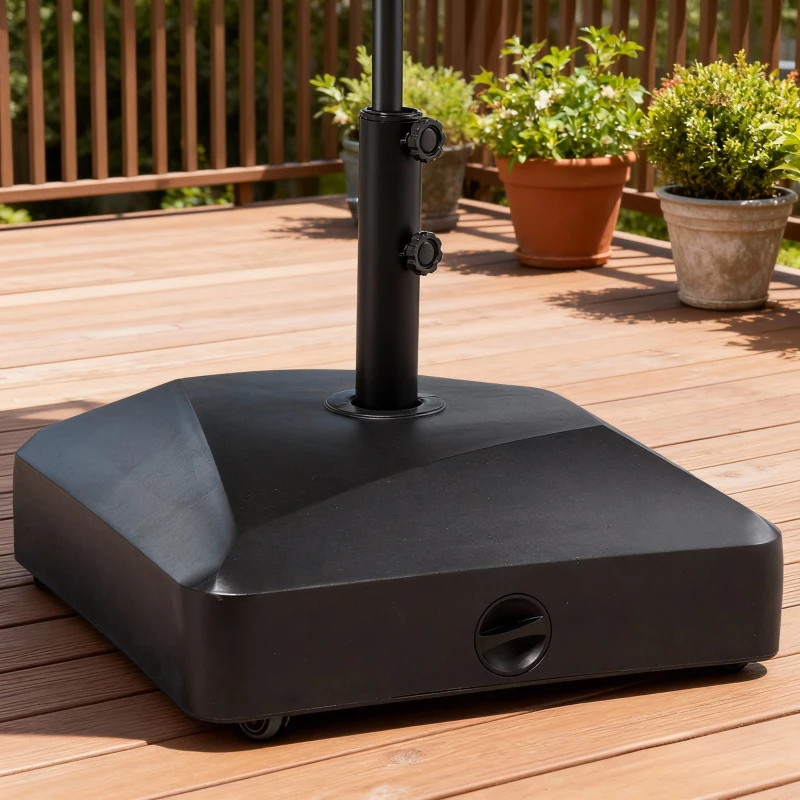 Outsunny Filled Patio Umbrella Base with Wheels, 132 lb Heavy Duty Market Umbrella Stand for Outdoor, Garden, Backyard, Black