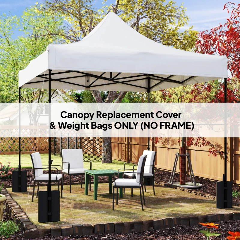 Outsunny 10' x 10' Replacement Canopy Top for Pop Up Canopy Tent with 4 Sand Bags, UPF50+ Protection, White