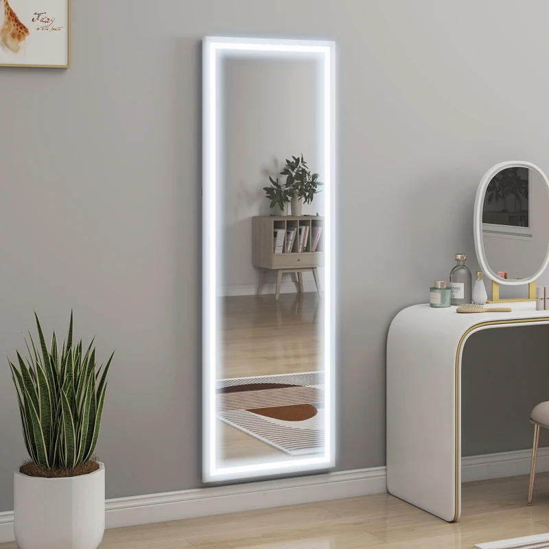 HOMCOM LED Mirror with Dimmable and 3 Colour Lights, 64" x 21" Rectangular Full Body Mirror for Bedroom Living Room, White