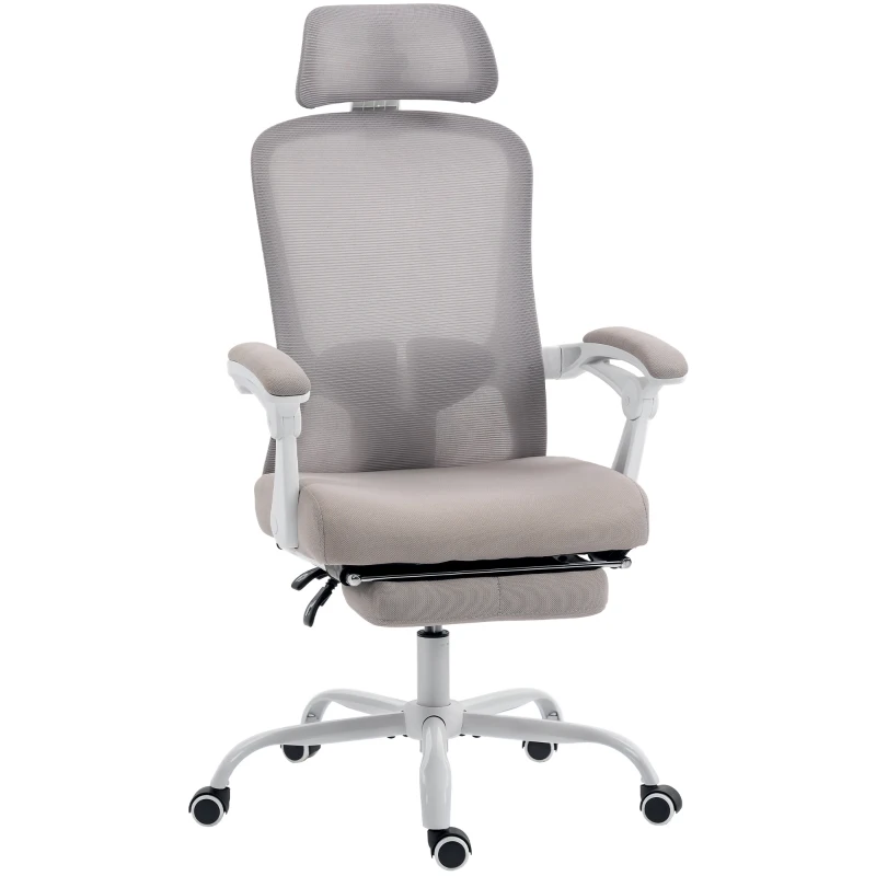 HOMCOM Ergonomic Office Chair, Mesh Reclining Desk Chair with Adjustable Lumbar Support, Headrest, Grey