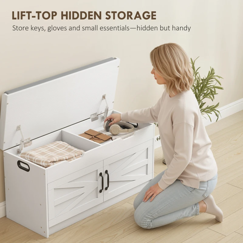 HOMCOM Shoe Storage Bench, Entryway Bench with 2-Tier Cabinet, Flip-Top Storage, Padded Cushion for Hallway, White