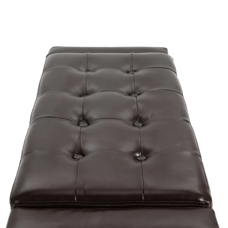 HOMCOM Storage Ottoman Bench, PU Leather Upholstered Bench with Tufted Design, Brown