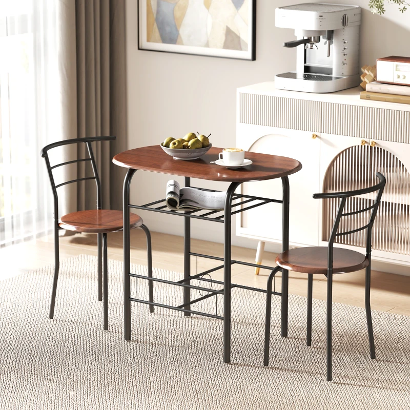 HOMCOM Dining Table Set of 3, 31.5" Kitchen Table and Chairs Set for 2 with Shelf, for Small Space, Dining Room, Living Room