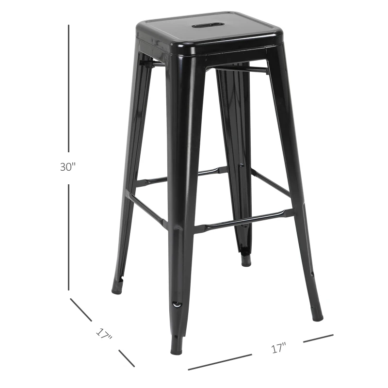 HOMCOM Set of 4 Bar Stools Kitchen Metal Steel Portable Stackable Seat 4pcs Black