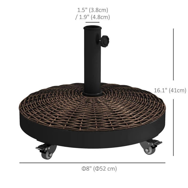 Outsunny 20.5" Round Parasol Base Resin Patio Umbrella Base Garden Parasol Holder Outdoor Offset Weight Stand with Wheels Bronze