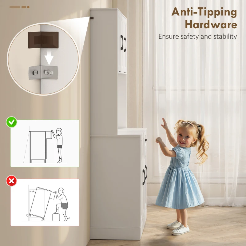 HOMCOM 71" Pantry Cabinet with Charging Station, Kitchen Storage Cabinet with Microwave Stand, Adjustable Shelves, White