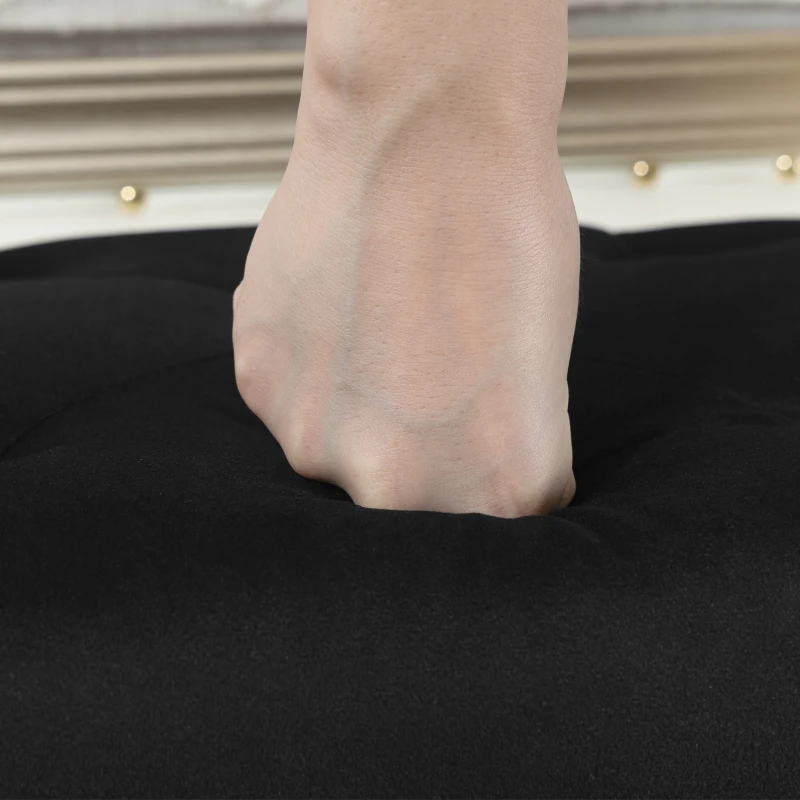 HOMCOM Storage Ottoman with Lid, Velvet Upholstered Storage Bench with Wood Legs for Living Room, Black