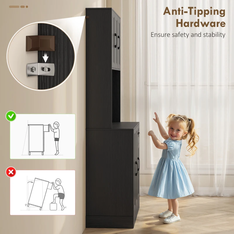 HOMCOM 71" Pantry Cabinet with Charging Station, Kitchen Storage Cabinet with Microwave Stand, Adjustable Shelves, Black