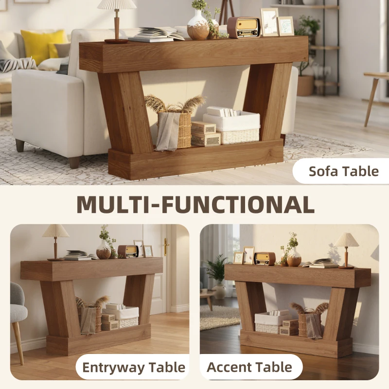 HOMCOM 63 Inch Vintage Console Table, Narrow Entryway Table with Open Shelf for Living Room, Dark Brown