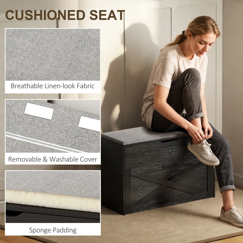 HOMCOM Shoe Storage Bench with Flip Drawer and Lift Top Storage, Entryway Bench with Seat Cushion for Hallway, Black