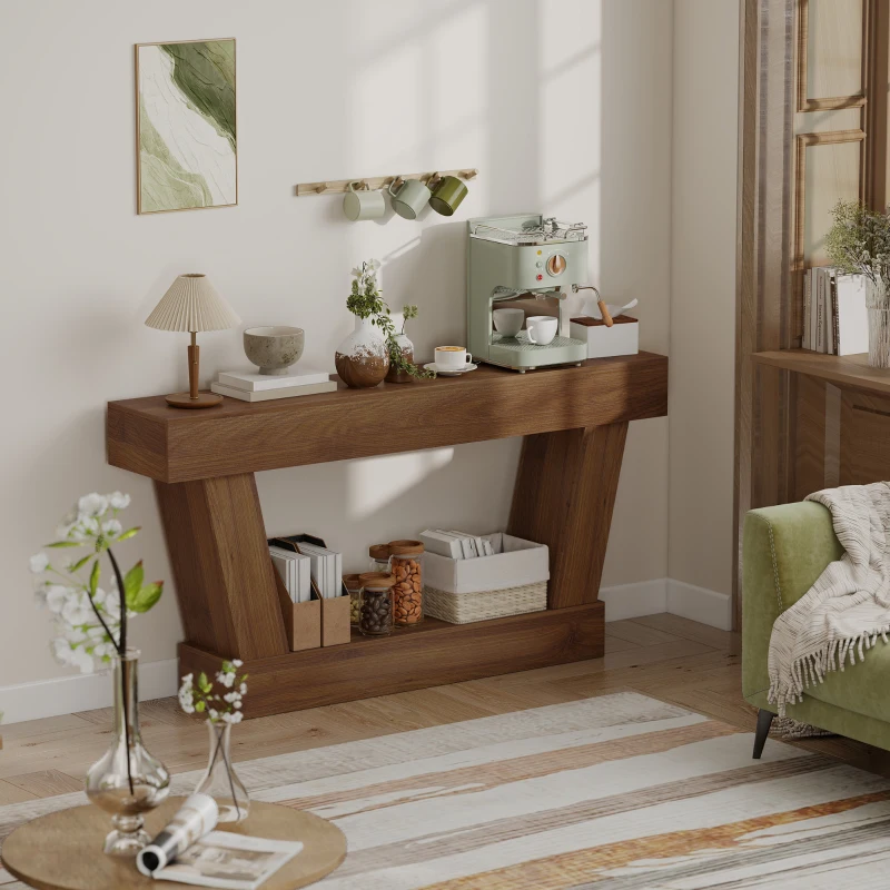 HOMCOM 63 Inch Vintage Console Table, Narrow Entryway Table with Open Shelf for Living Room, Dark Brown