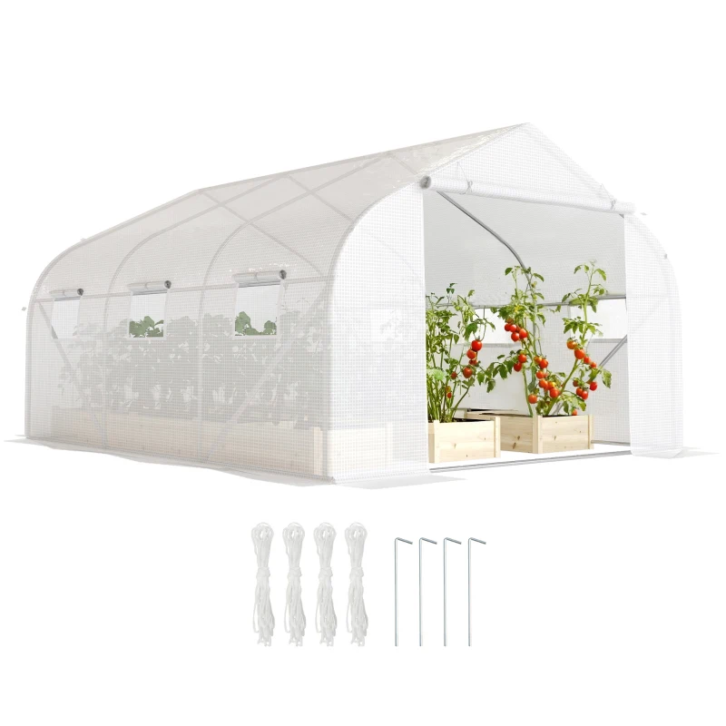 Outsunny 15'x10'x7' Greenhouse Gardening Planting Shed White