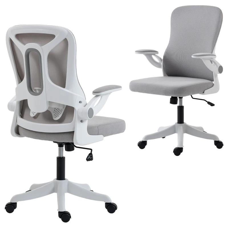 HOMCOM Ergonomic Office Chair, Swivel Desk Chair with Adjustable Lumbar Support and Height, Flip-up Armrests, Wheels, Grey