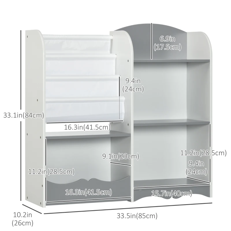 Qaba Kids Toy Storage Organizer Shelf, Children Bookshelf for Bedroom, Playroom, Nursery, Grey
