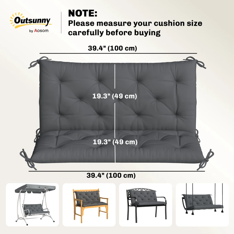 Outsunny Porch Swing Cushion Garden Bench Cushion with Backrest, Non-Slip 2-seater Soft Pad, Swing Chair Mat Replacement for Indoor and Outdoor, 39.4" x 38.6", Dark Grey