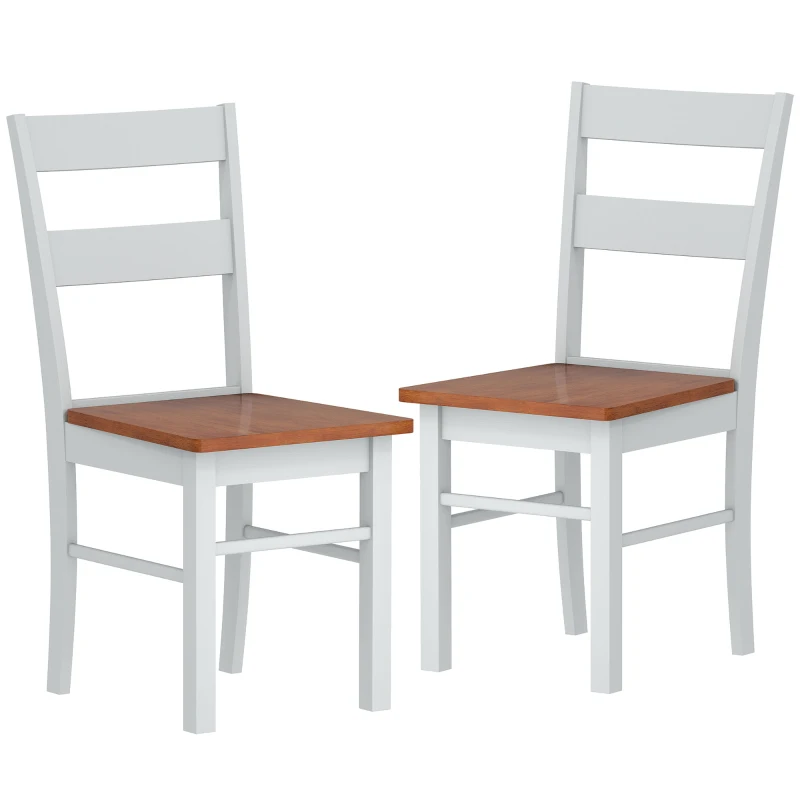 HOMCOM Farmhouse Dining Table Chairs, Set of 2 Rubber Wood Kitchen Table Chairs with Open Back for Living Room, Light Gray