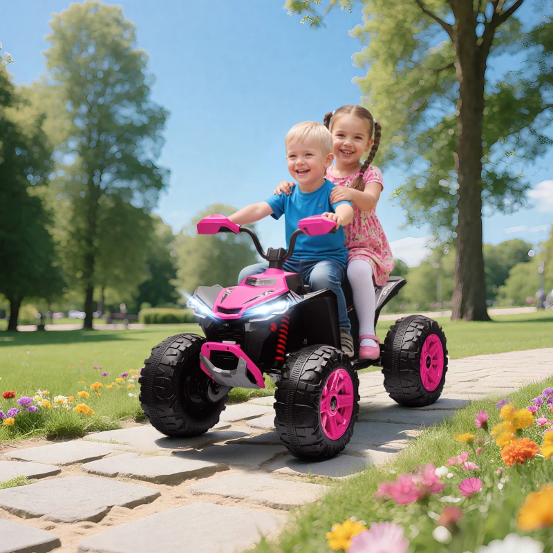 Qaba 2-Seater All-Terrain 4 Wheeler, 24V Kids ATV Ride-On, Electric Quad Car with Dual Motor, for Boys and Girls, Pink