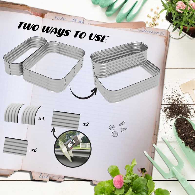 Outsunny 4'x3'x1' Outdoor Raised Garden Bed, 2-Tier Galvanized Planter Box with Safety Edging for Vegetable, Flower, Fruit