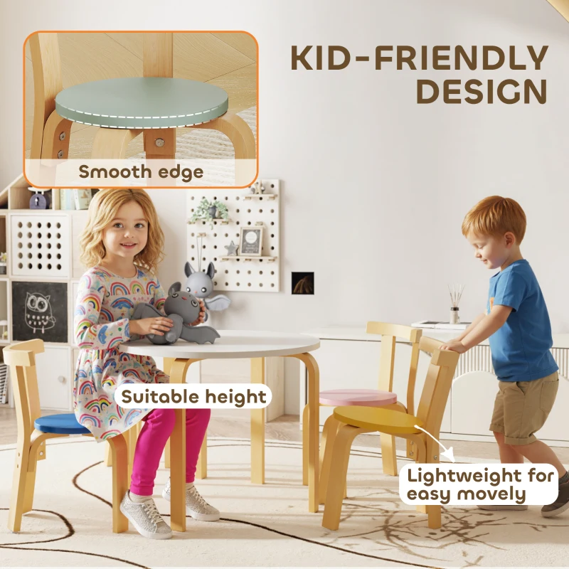 Qaba Wooden Kids Table and Chairs Set, Toddler Table and Chairs Set for 3-8 Years, Multi-Coloured