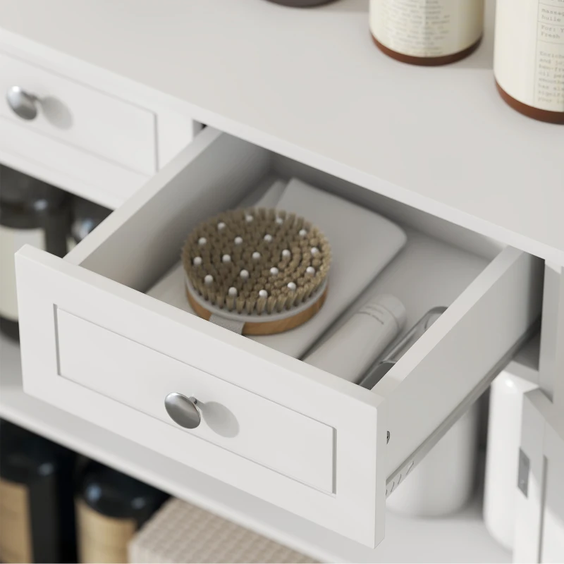 kleankin Freestanding Bathroom Floor Cabinet, Organizer Floor Tower with 2 Door, 2 Drawers, Adjustable Shelf, White