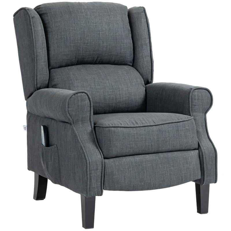 HOMCOM Vibrating Massage Recliner Chair with Heat, Wingback Push Back Reclining Chair for Living Room, Charcoal Gray