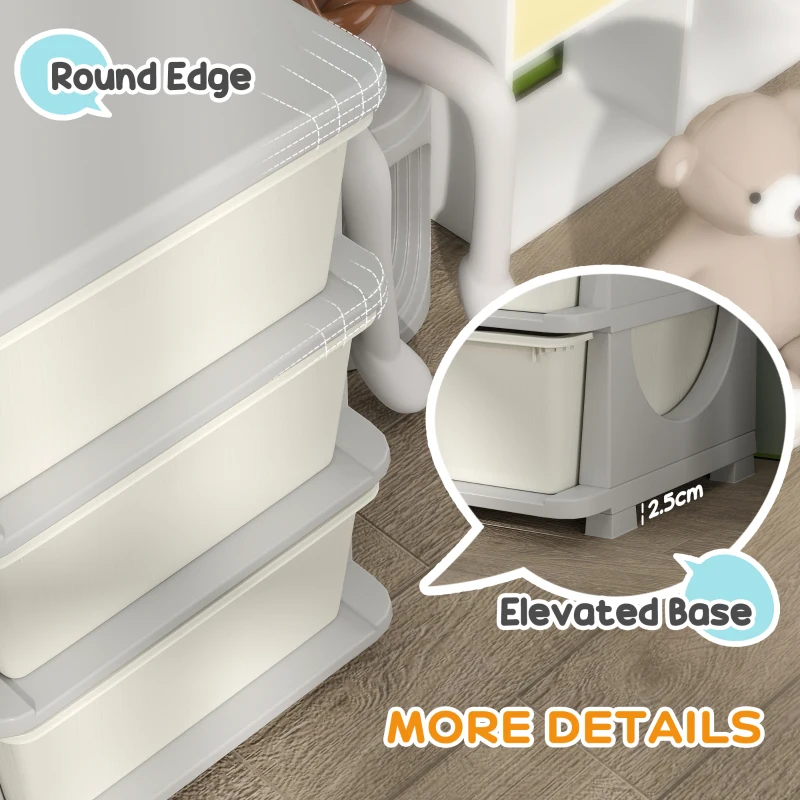 Qaba 3 Tier Kids Toy Organizer and Storage Bins with 6 Plastic Drawers, Cream White
