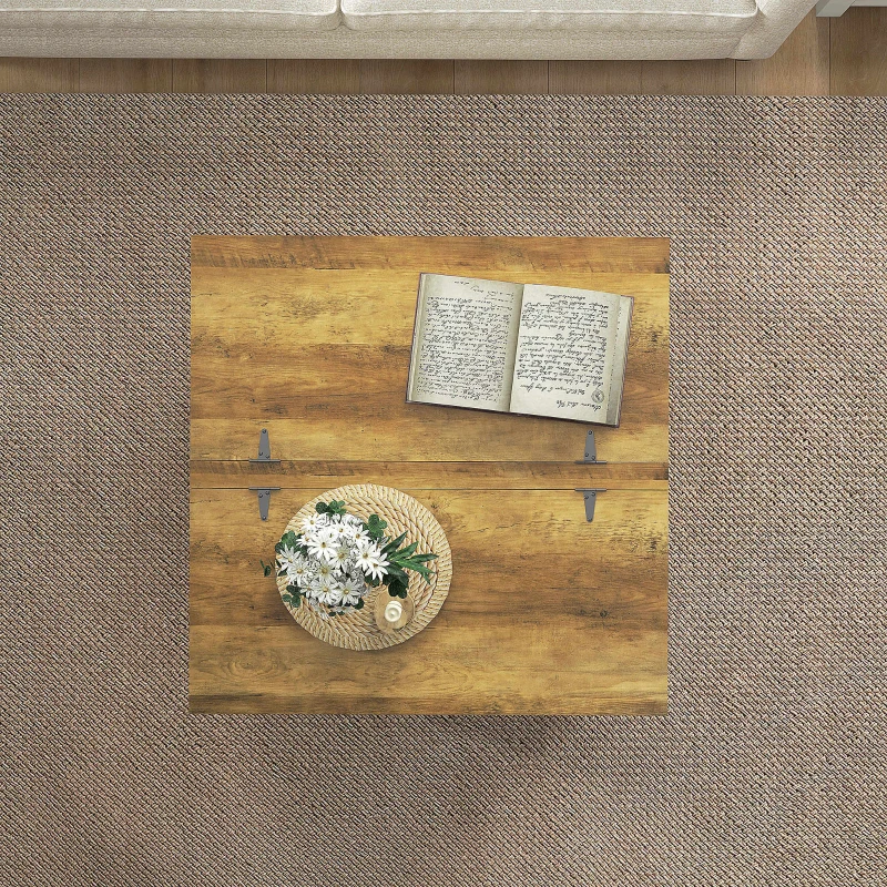 HOMCOM Farmhouse Coffee Table with Storage, Large Square Coffee Table for Living Room Furniture, Wooden Center Table