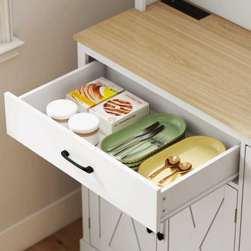 HOMCOM 69" Pantry Cabinet with Charging Station, Kitchen Cabinet with Microwave Stand, Tilt-Out Trash Can Cabinet, White