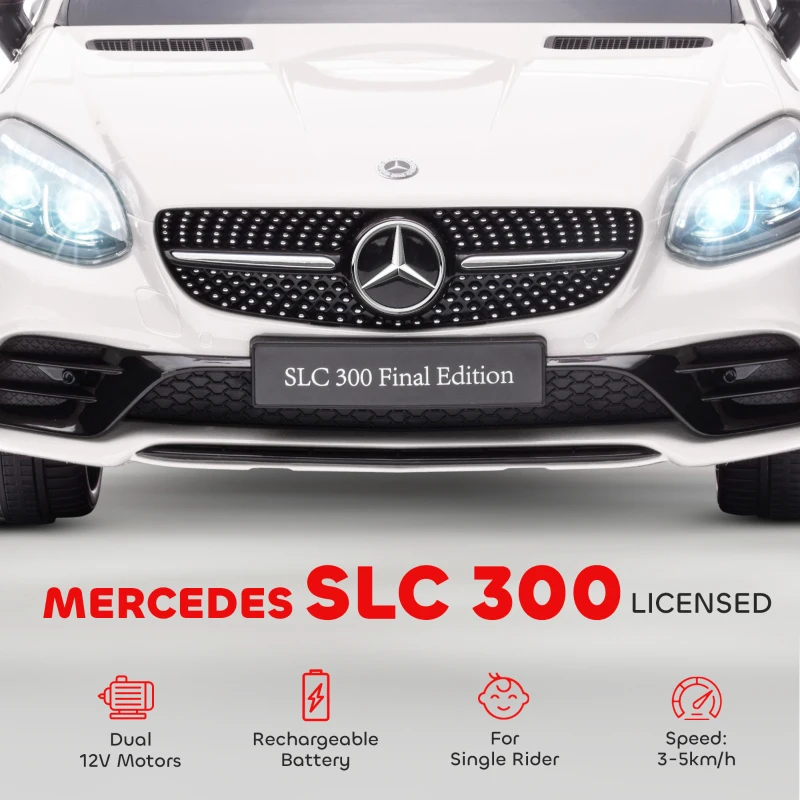 Aosom Mercedes SLC 300 Licensed Kids Electric Car with Remote Control, 12V Battery Powered Kids Ride on Car with Music, Lights, Suspension for 3-6 Years Old, White
