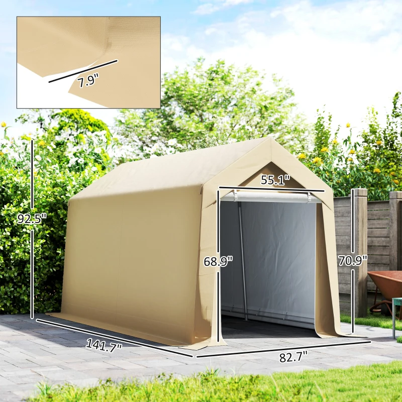 Outsunny Galvanized 7' x 12' Outdoor Storage Tent, Heavy Duty and Waterproof Portable Shed for Bike, Motorcycle, Tools, Beige