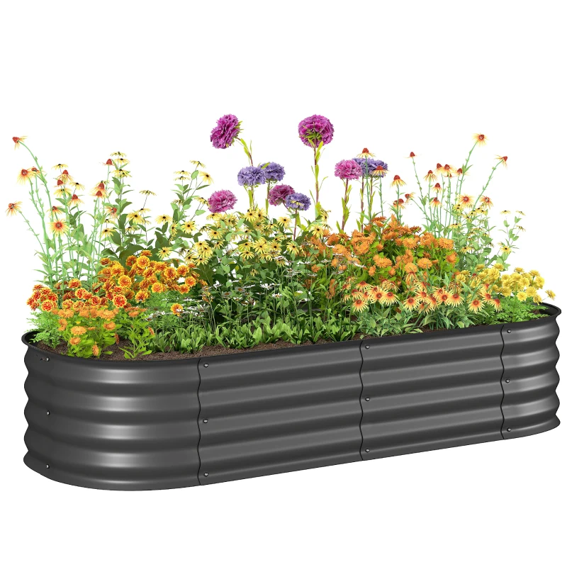 Outsunny 4.9 x 2 x 1ft Galvanized Raised Garden Bed Kit, Metal Planter Box with Safety Edging, Dark Grey