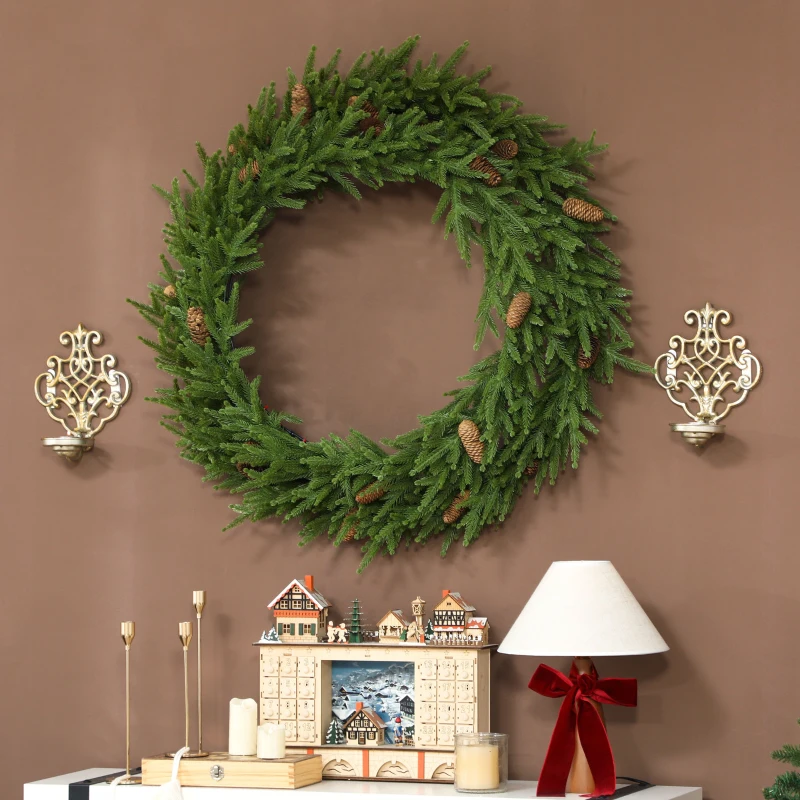 HOMCOM 36 inch Christmas Wreath, Artificial Norfolk Pine Wreath with Pine Cones and Realistic Branches for Door, Wall