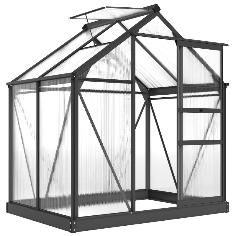 Outsunny Polycarbonate Greenhouse, Heavy Duty Outdoor Aluminum Walk-in Green House Kit Vent Door, 6.2'x4.3'x6.6' Gray