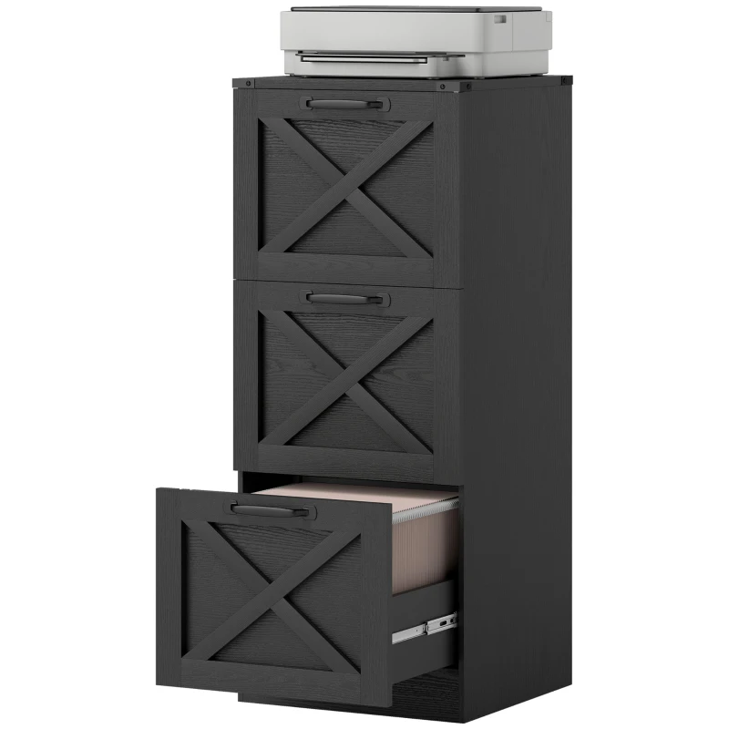 HOMCOM 3 Drawer File Cabinet with Silent Slides, Vertical Farmhouse Filing Cabinet Fits Letter/A4 Size Home Office, Black