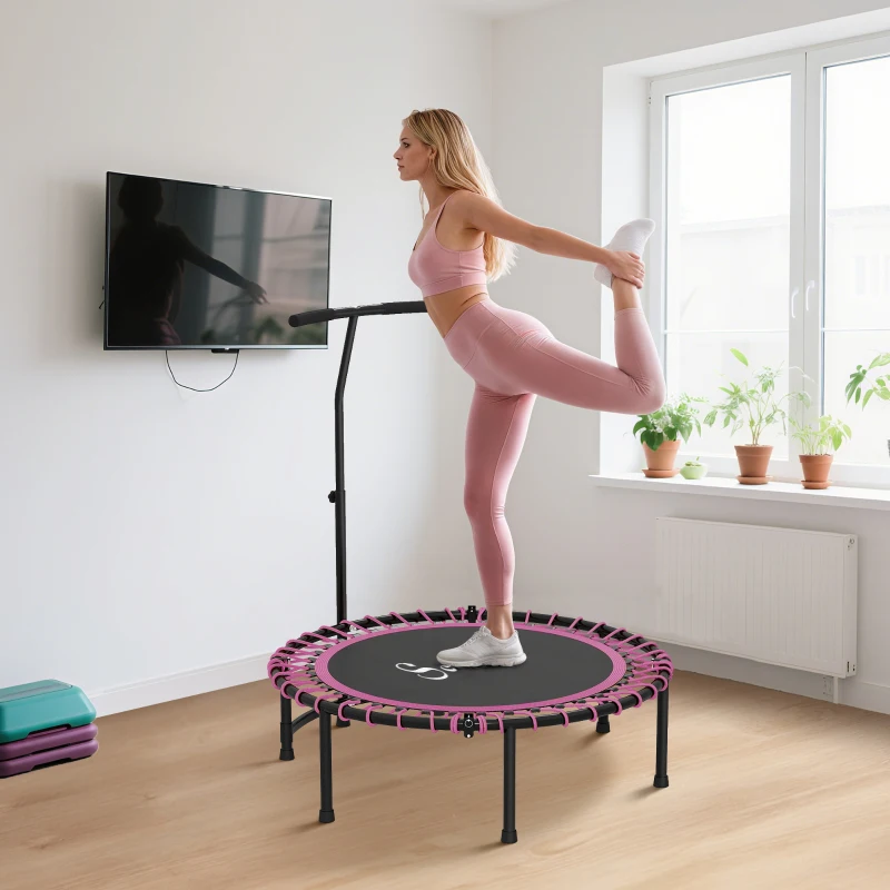 Soozier 45" Mini Trampoline for Adults, Foldable Fitness Exercise Rebounder with Adjustable Handle