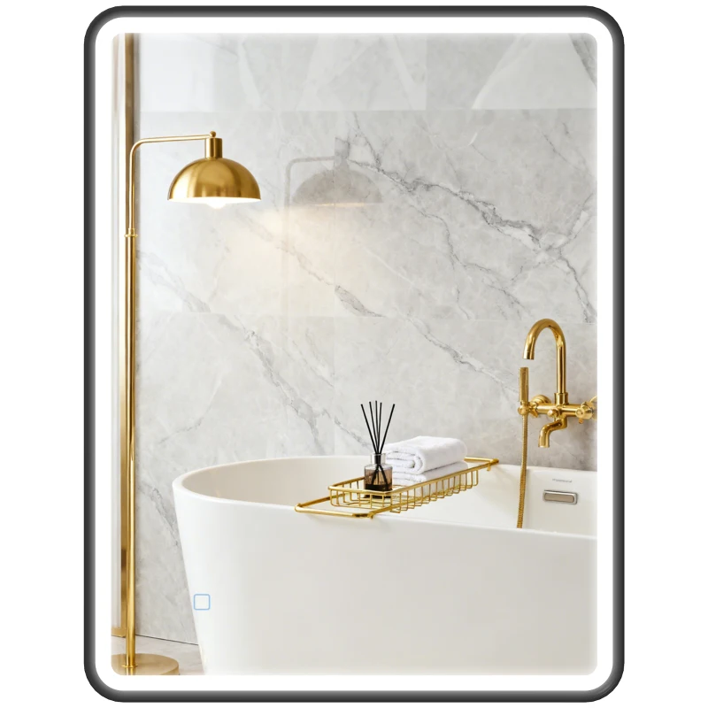 HOMCOM 36" x 28" Bath Mirror with LED Lights, Wall Mounted Restroom Mirror, 3 Colours, Dimmable, Horizontal/Vertical, Black