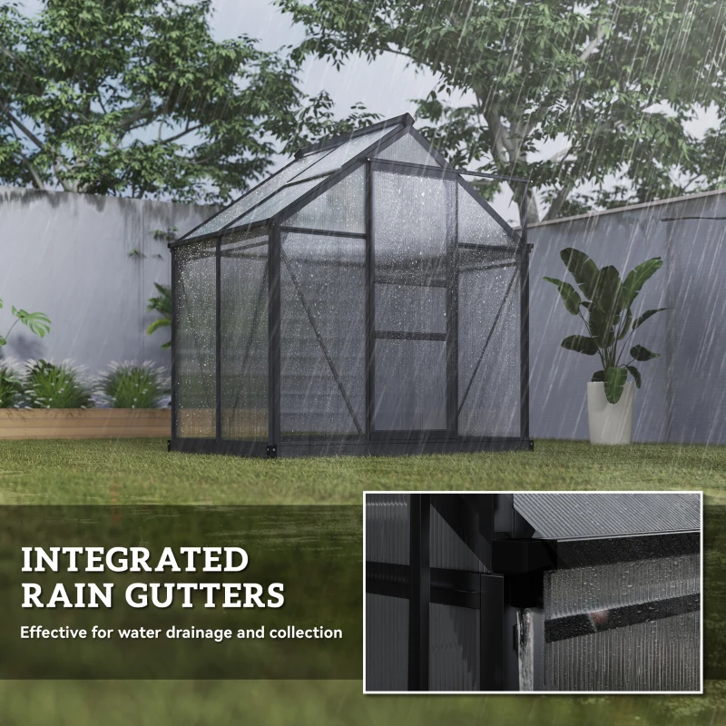 Outsunny Polycarbonate Greenhouse, Heavy Duty Outdoor Aluminum Walk-in Green House Kit Vent Door, 6.2'x4.3'x6.6' Gray
