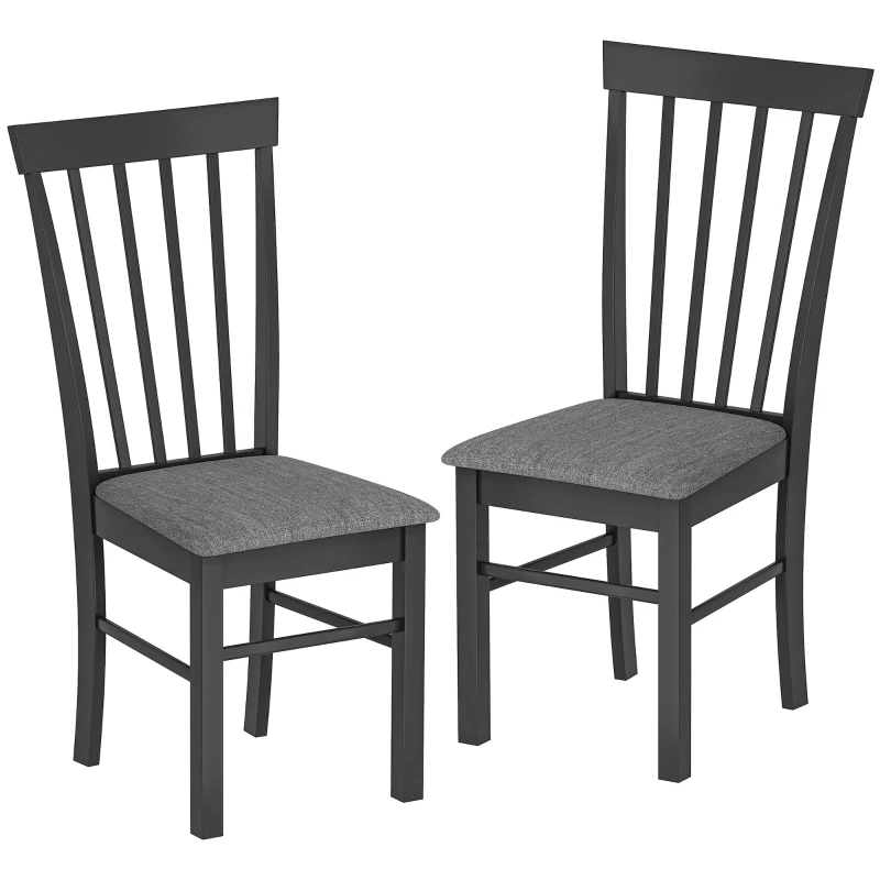 HOMCOM Wooden Dining Chairs Set of 2, Farmhouse Upholstered Kitchen Chairs with Rubber Wood Frame, Black and Gray