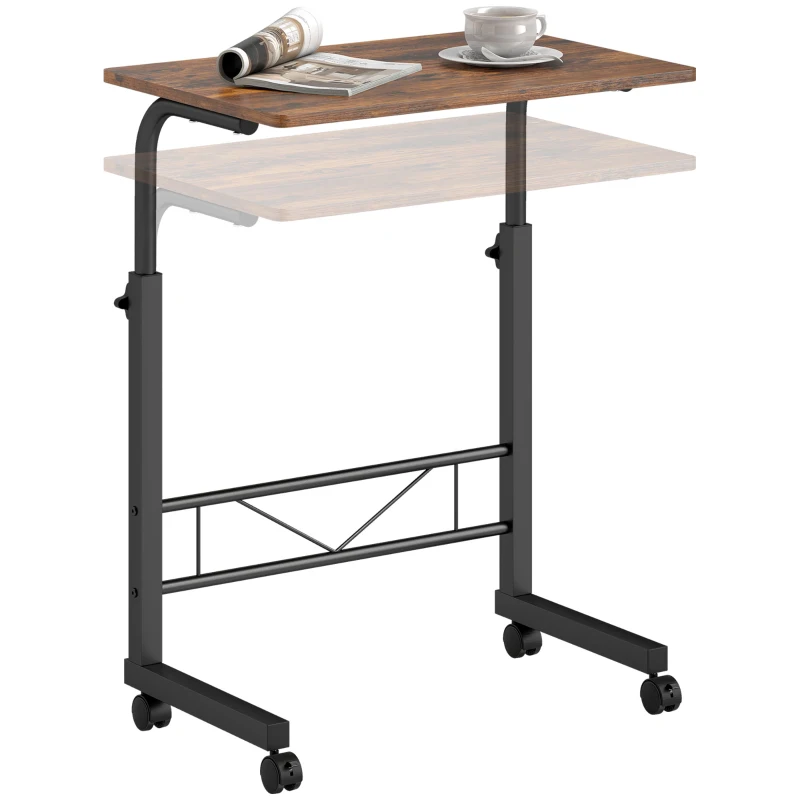 HOMCOM Mobile Standing Desk with Adjustable Height, 23.5 inch Stand Up Desk with Wheels, Rustic Brown