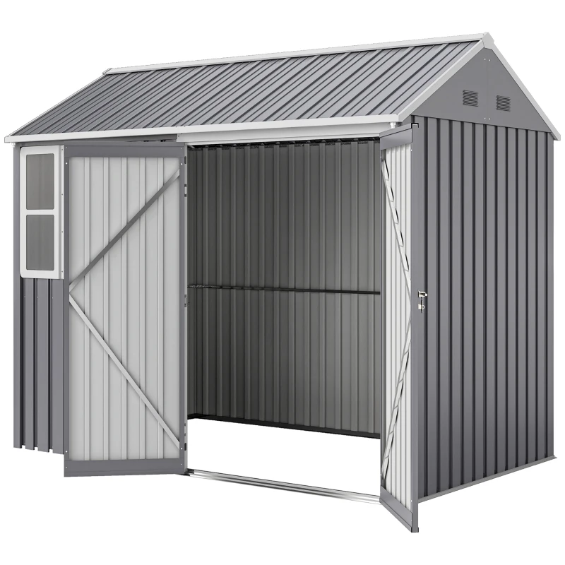 Outsunny 8' x 5.5' Metal Garden Storage Shed, Extra Large Outdoor Tool Storage House w/Lockable Doors, Window, Air Vents, Gray