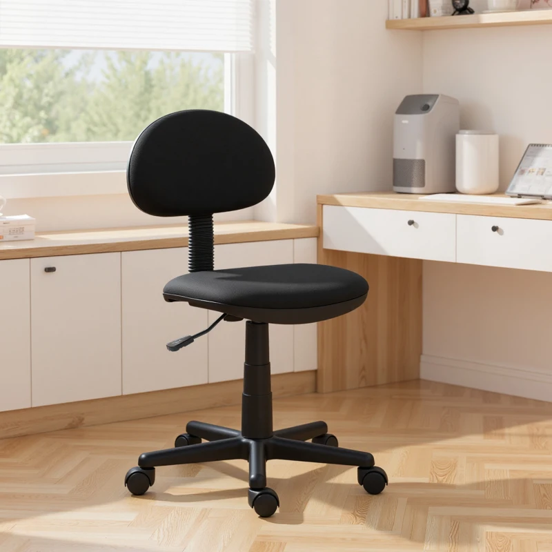 HOMCOM Small Desk Chair, Armless Office Chair with Adjustable Height, 360° Swivel Wheels, Low Back for Small Spaces, Black