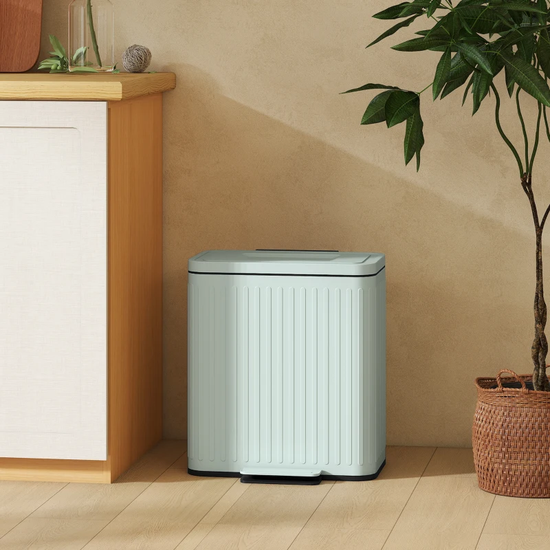 HOMCOM Trash Can, 2 x 5.3 Gallon (2 x 20 L) Garbage Can with Soft-Close Lid, Removable Inner Buckets for Kitchen Home Office