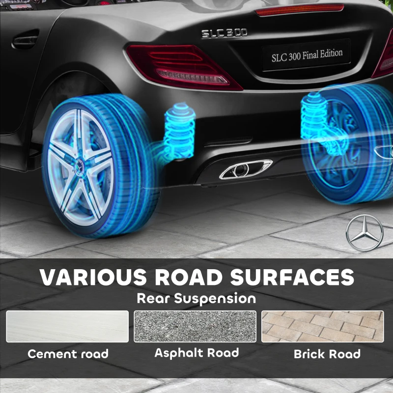 Aosom Mercedes SLC 300 Licensed Kids Electric Car with Remote Control, 12V Battery Powered Kids Ride on Car with Music, Lights, Suspension for 3-6 Years Old, Black