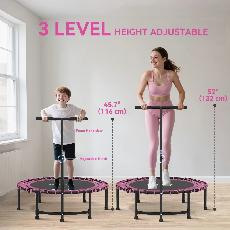 Soozier 45" Mini Trampoline for Adults, Foldable Fitness Exercise Rebounder with Adjustable Handle