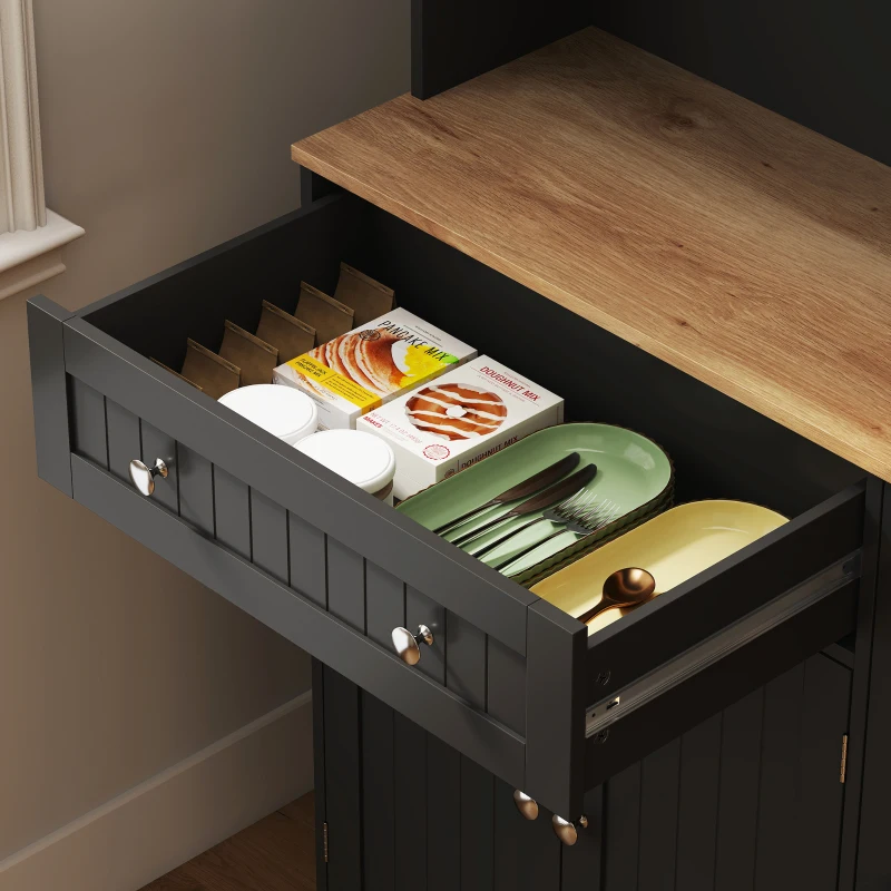 HOMCOM 68" Pantry Cabinet with Charging Station, Kitchen Storage Cabinet with Microwave Stand, 4 Door Racks, Black