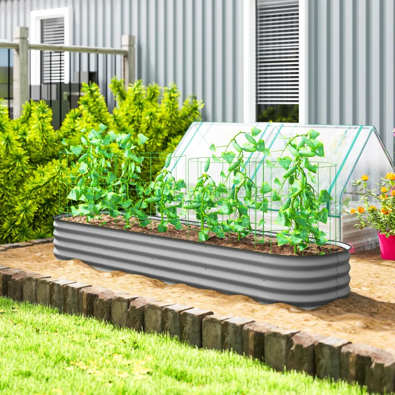 Outsunny 7.9 x 2 x 1ft Galvanized Raised Garden Bed Kit, Metal Planter Box with Safety Edging, Silver